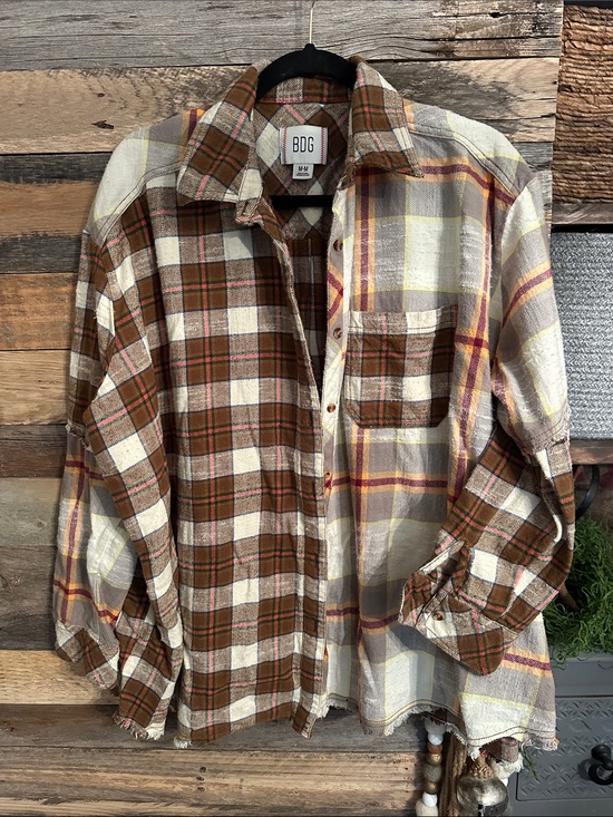 BDG Tops - BDG Brown and Cream Plaid Button-Down flannel